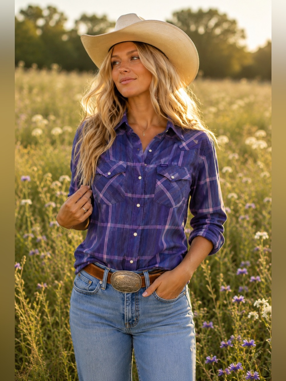 Women’s Purple Plaid Button-Down Shirt